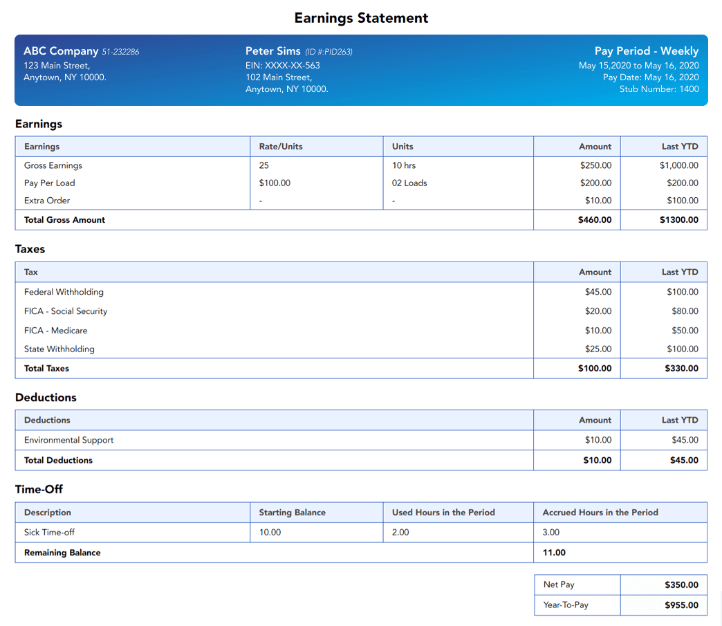 Chapel Hill vertical modern paystub template