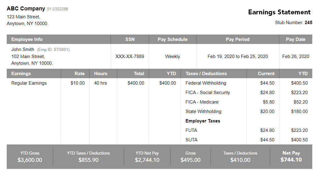 Gray contractor paystub template