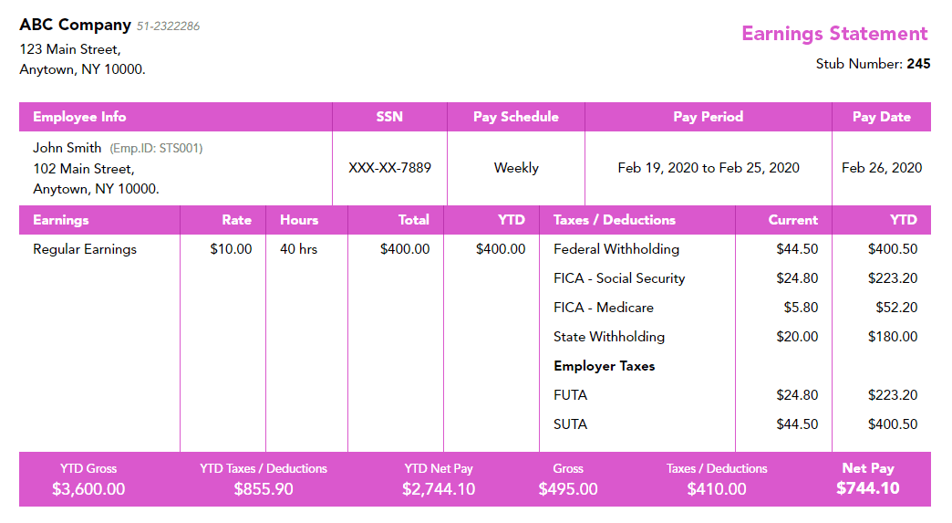 Magenta contractor paystub template