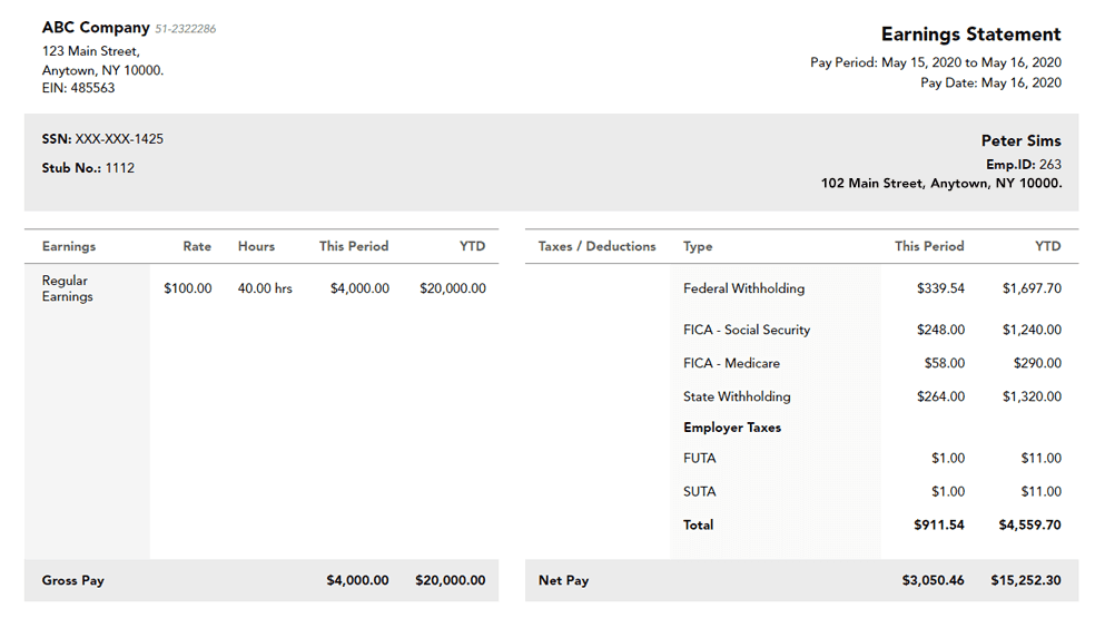 Myrtle Template pay stub preview