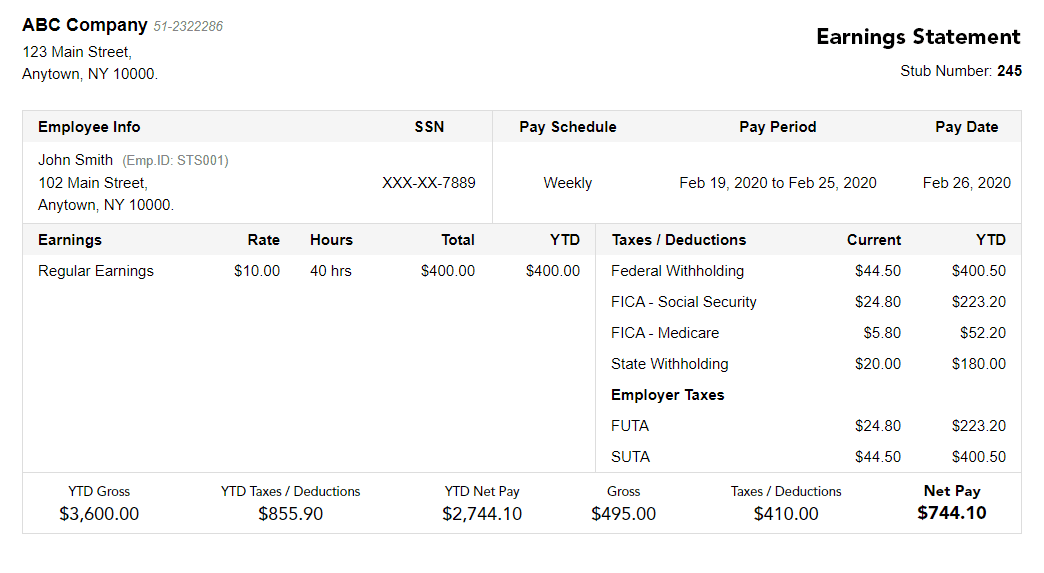 White contractor paystub template
