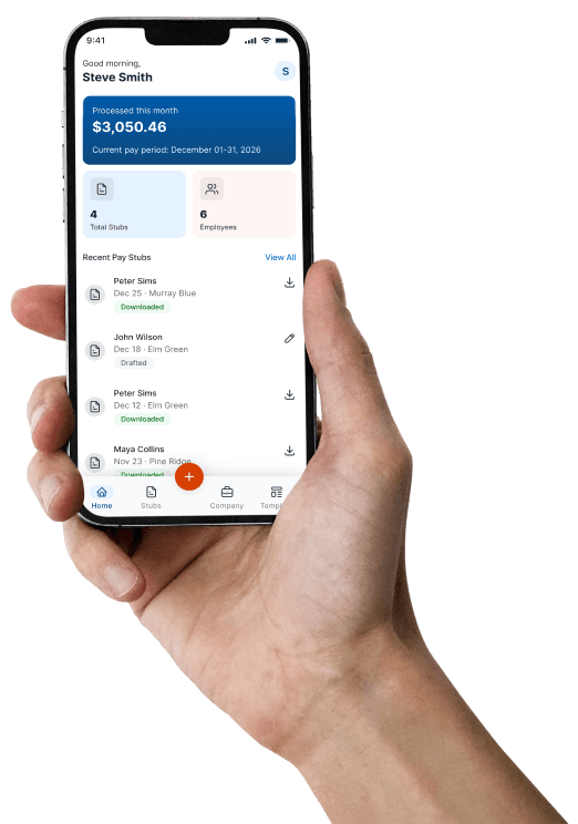 123PayStubs mobile app shown on a phone