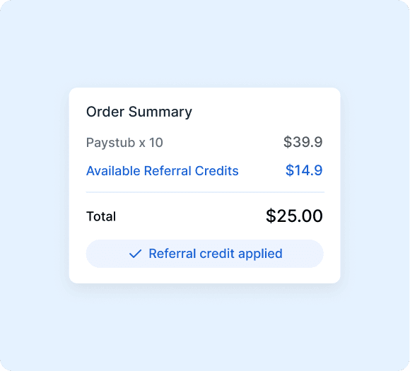 Order summary showing referral credit applied at checkout