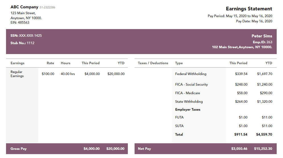 Free Aster paystub template