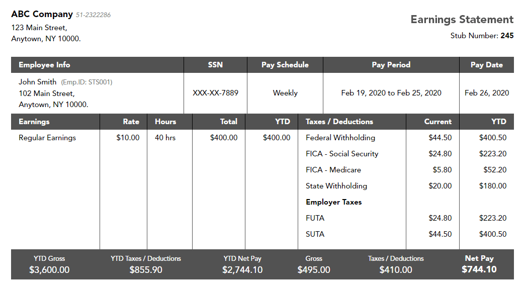 Free Pay Stub Templates Sample Paystubs Online 123paystubs