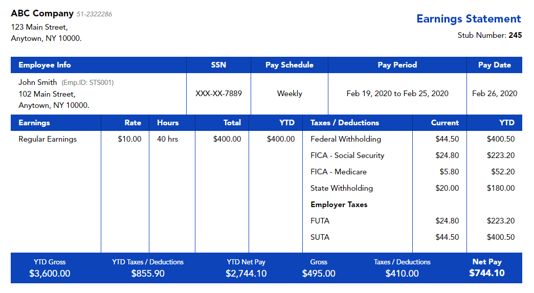 Free Pay Stub Templates | Sample Paystubs Online - 123PayStubs