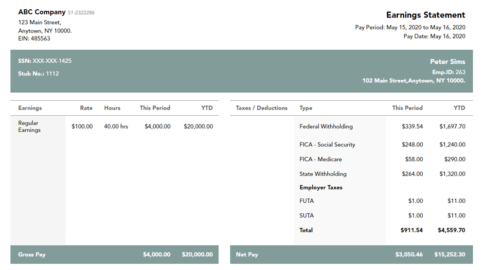 Free Longleaf Pine paystub template