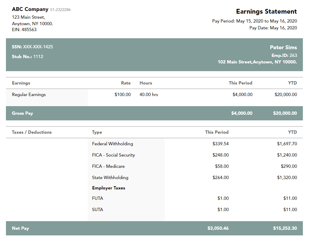 Free Sycamore paystub template