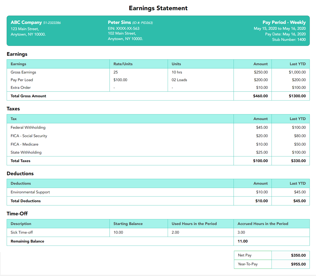 Free Bahama Blue paystub template