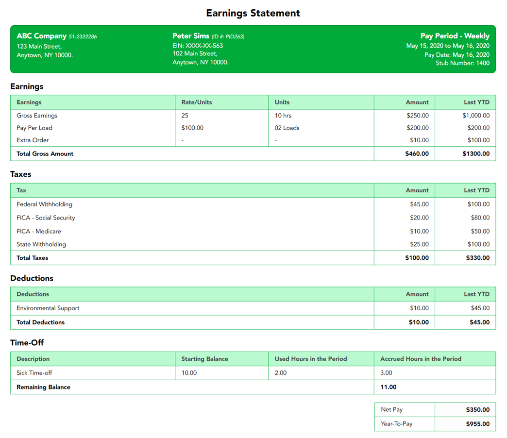 excel paycheck stub template