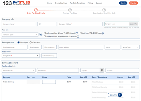 Information needed to create paystubs online